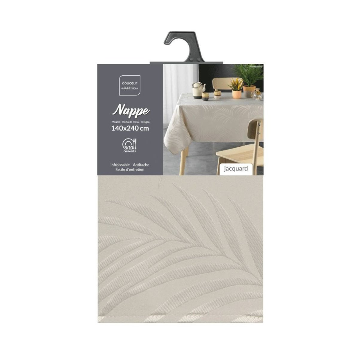 Nappe rectangulaire 140x240 antitache jacquard Plumette beige, DECORATIE