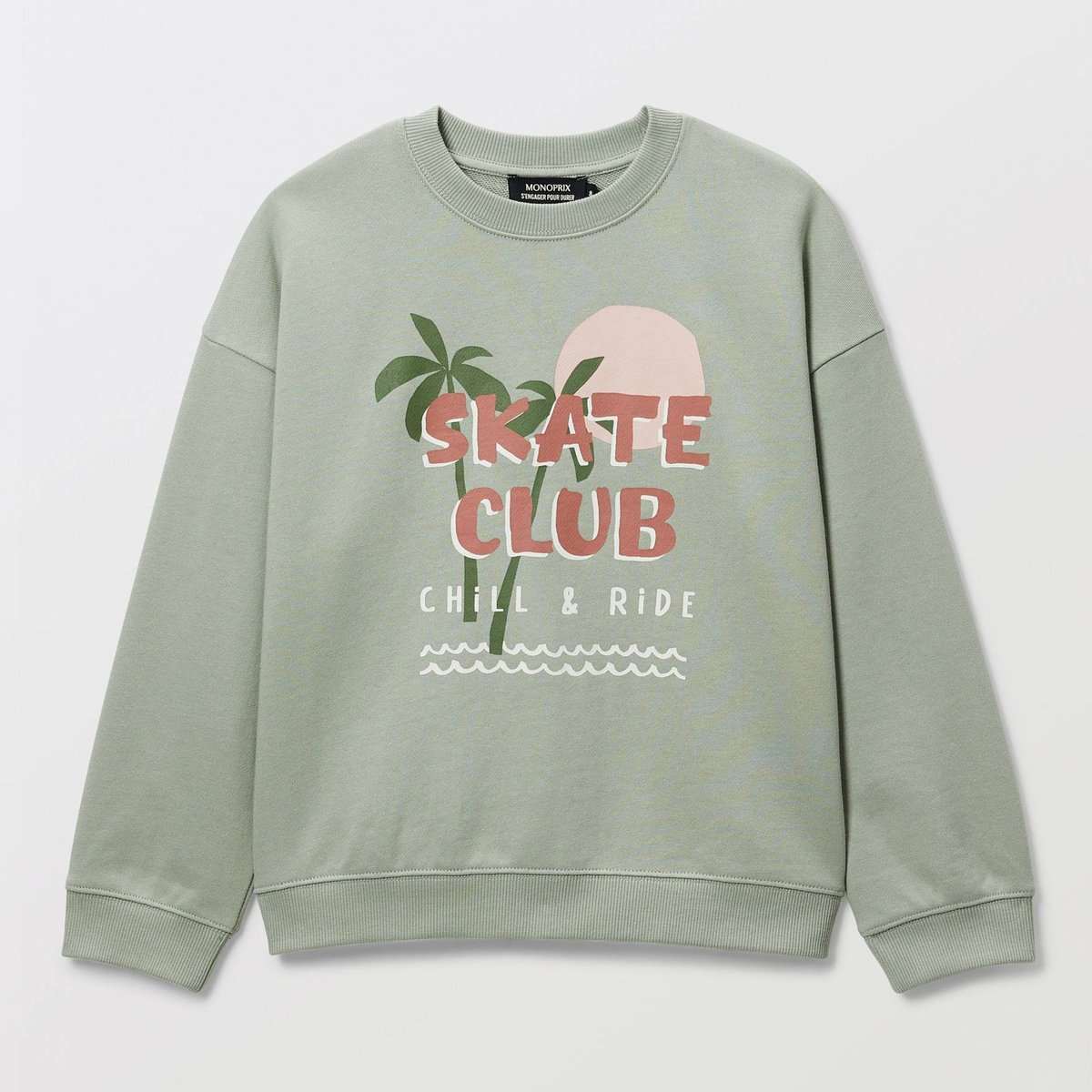 Sweat col rond imprimé en coton BIO GOTS agave, MONOPRIX