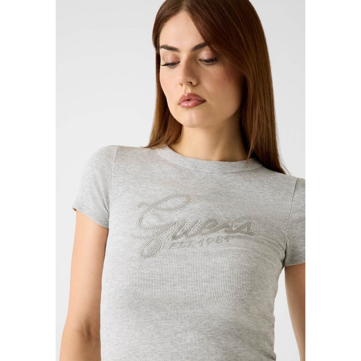 T-Shirt À Strass Logo gris, GUESS