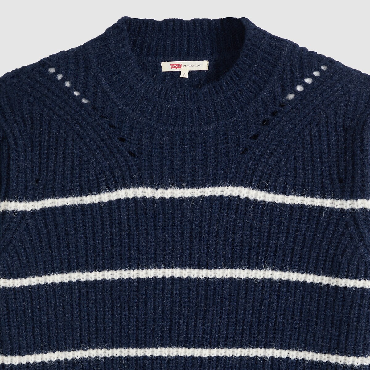 Pull rayé col rond manches longues marine/écru, LEVI'S
