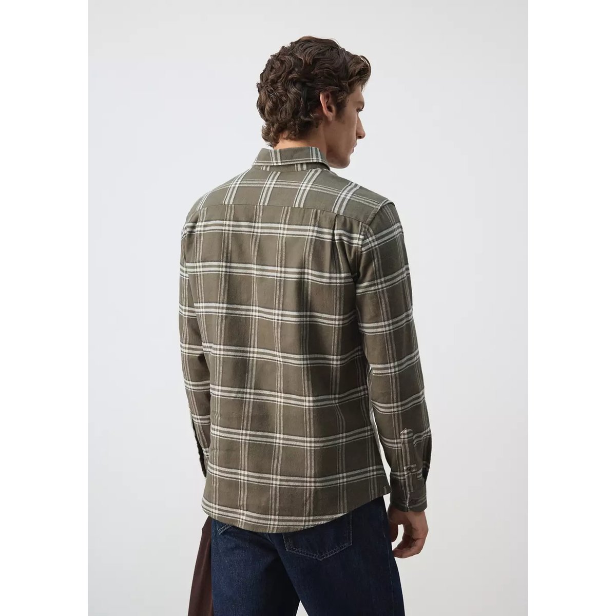 Chemise 100 % coton flanelle carreaux kaki, MANGO MAN