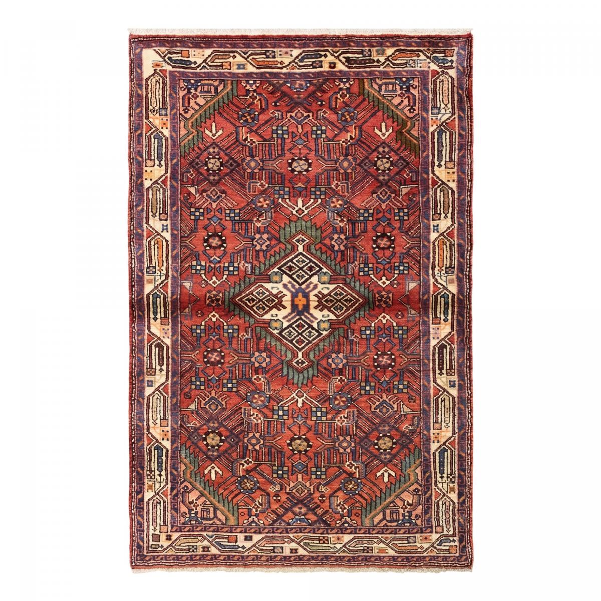 Tapis d'orient au motif oriental, noué à la main, HAMADAN 7 rouge, beige, bleu, UN AMOUR DE TAPIS