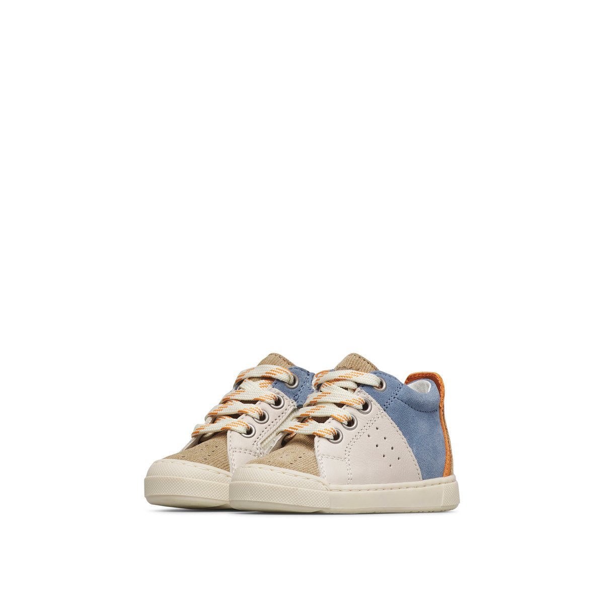 Baskets en cuir et en daim FABRON ZIP bleu-beige, FALCOTTO
