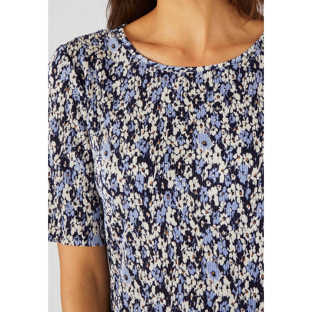 Top plissé permanent bleu fleuri, DAMART