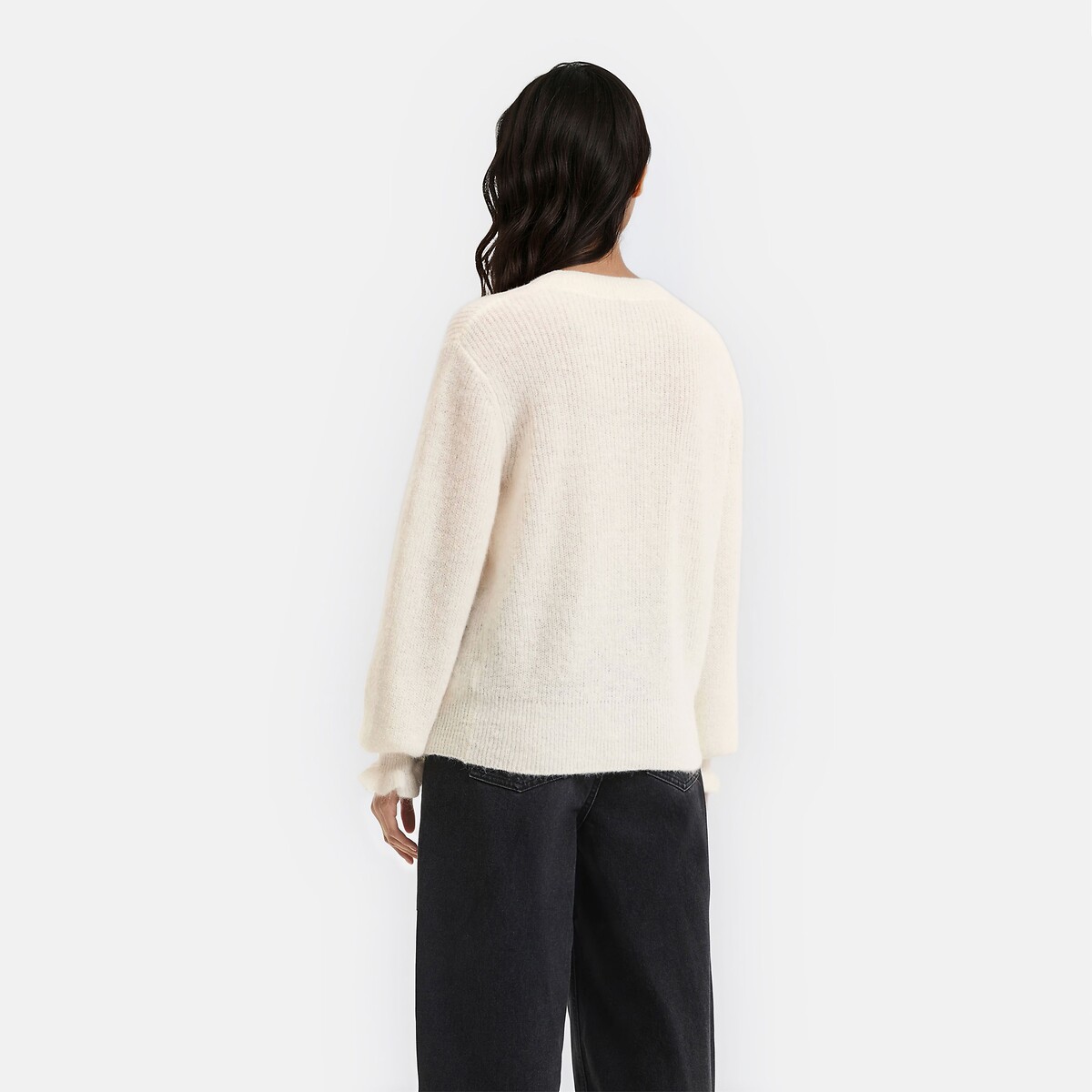 Cardigan con bottoni, misto alpaca e lana avorio, LA REDOUTE COLLECTIONS