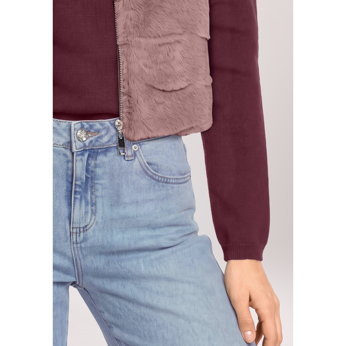 Veste imitation fourrure à poches extérieures light mauve, CARTOON