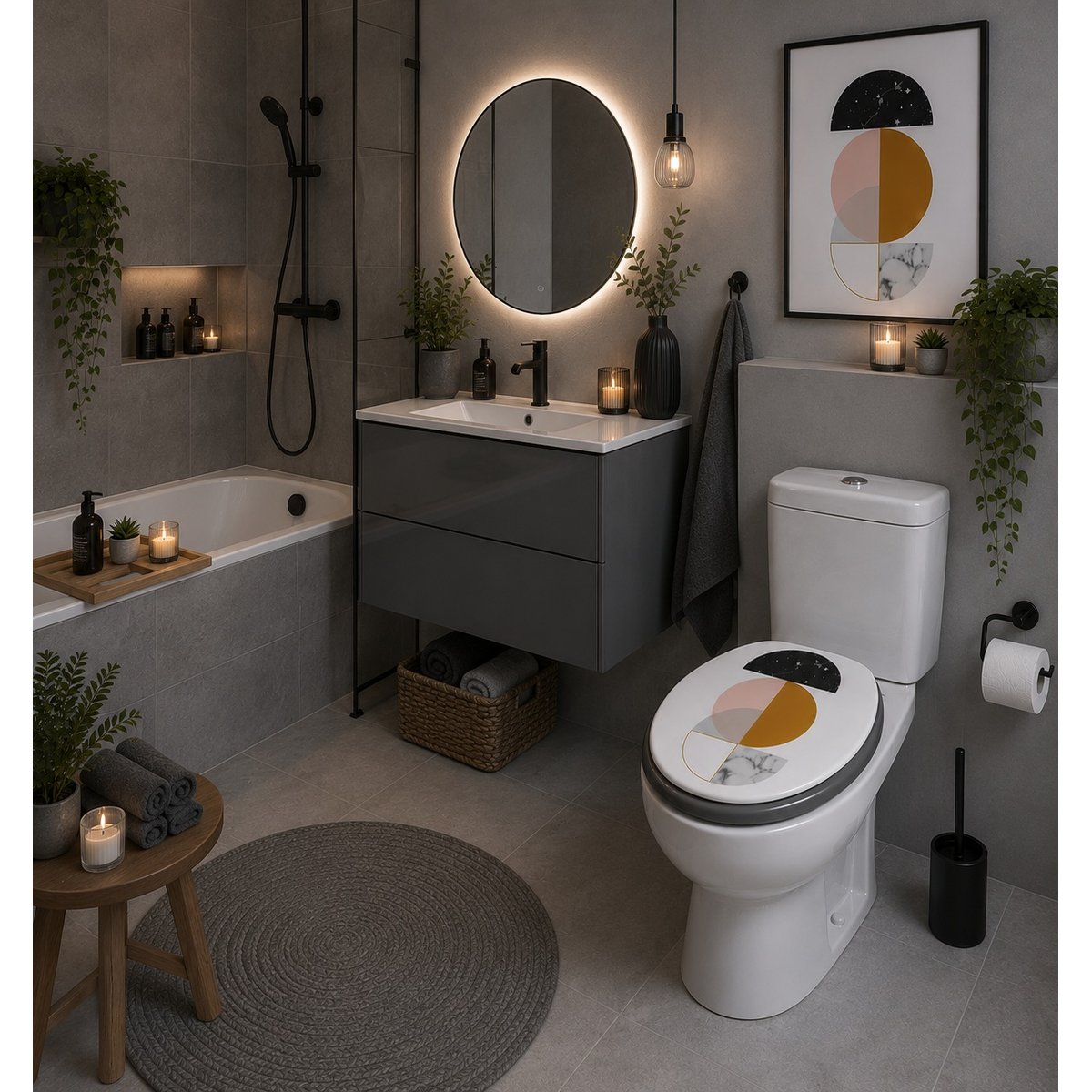 Abattant WC Géométrique Effet Marbre 47 x 37 cm blanc, EDEN
