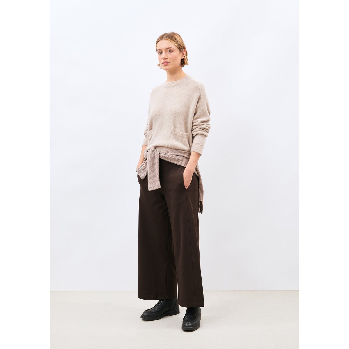 Pull manches longues col rond beige, HUMILITY