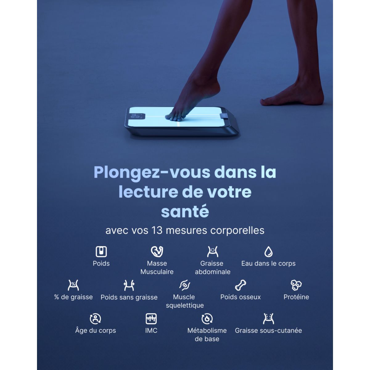 Pèse personne connecté Elis Chroma A017 - Impédancemètre Intelligent, Éclairage LED, 13 données corporelles - Rechargeable couleur unique, RENPHO