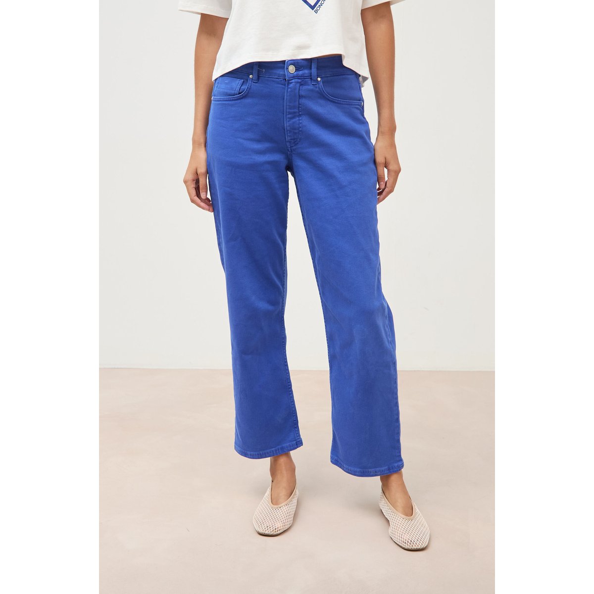 Pantalon straight taille haute bleu electrique, BONOBO