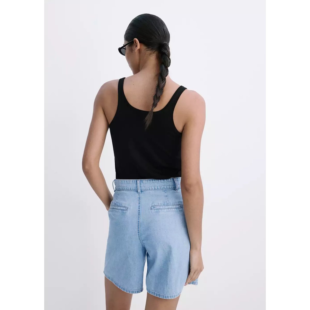 Bermuda en jean taille normale à pinces bleu clair, MANGO