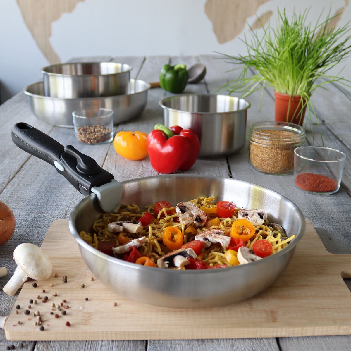 Batterie de cuisine 9 pièces en acier inoxydable, IRIS inox, MENASTYL