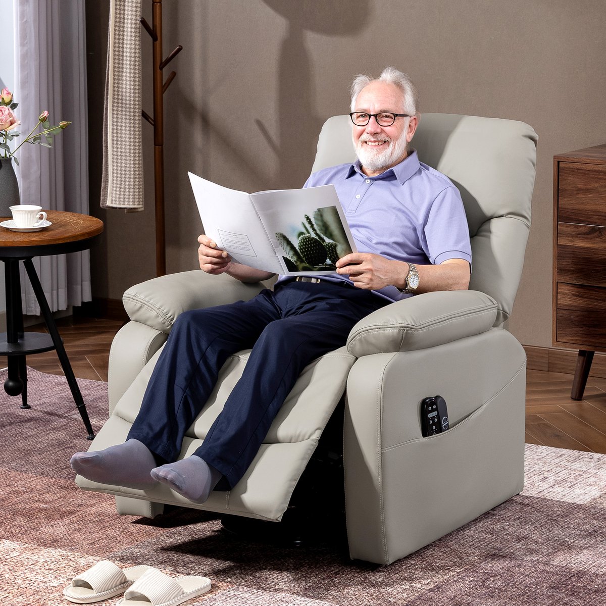 Fauteuil releveur électrique Revêtement gris clair, HOMCOM