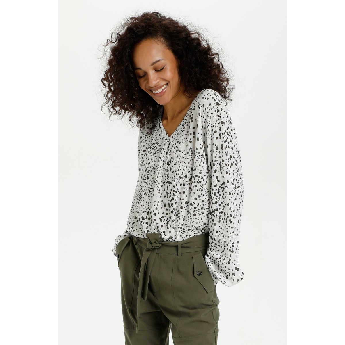 Long sleeved blouse blanc/vert a pois, KAFFE