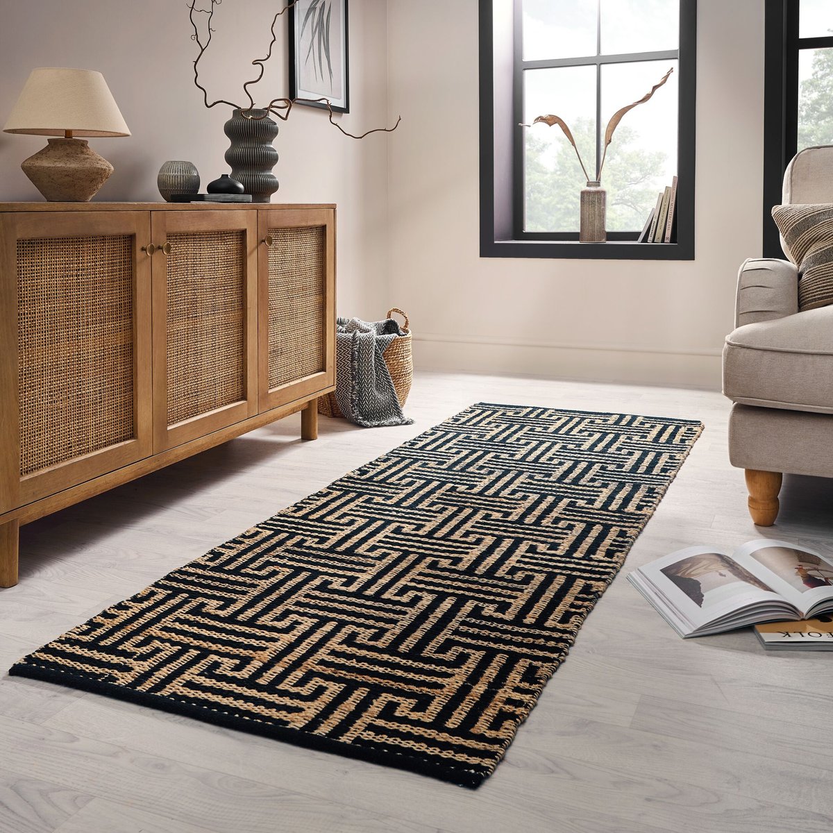 Tapis en jute de couloir MEANDER noir, FLAIR RUGS