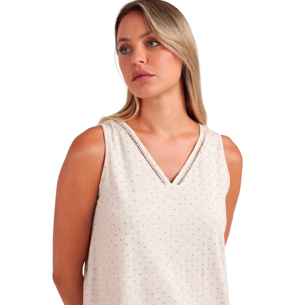 Chemise de nuit sans manches Organic Dots beige, ADMAS