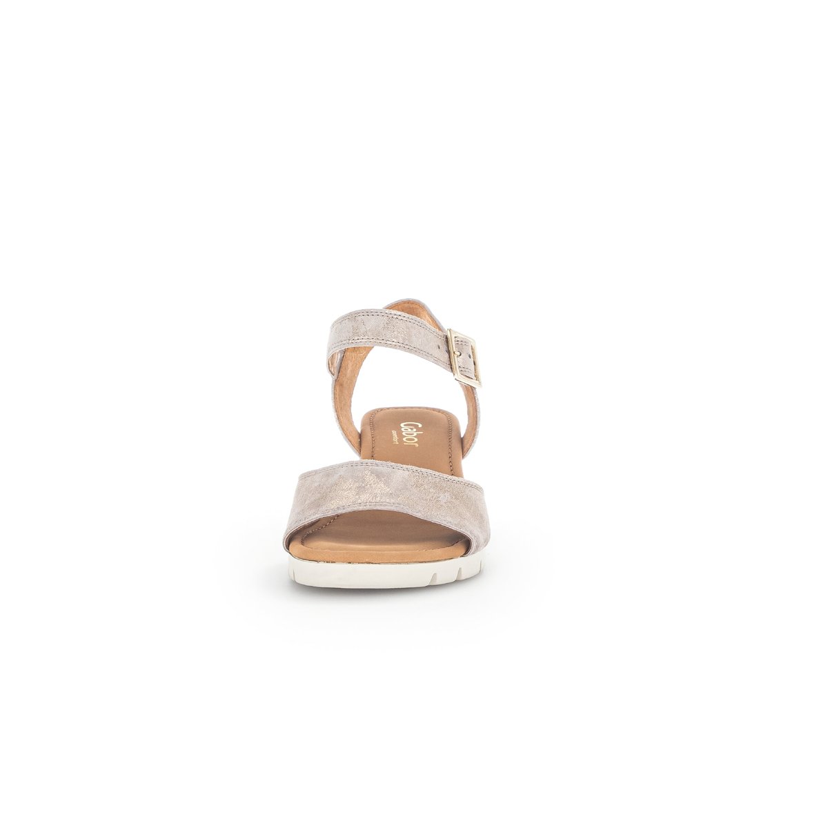 Sandales en cuir velours à talon compensé beige-doré, GABOR