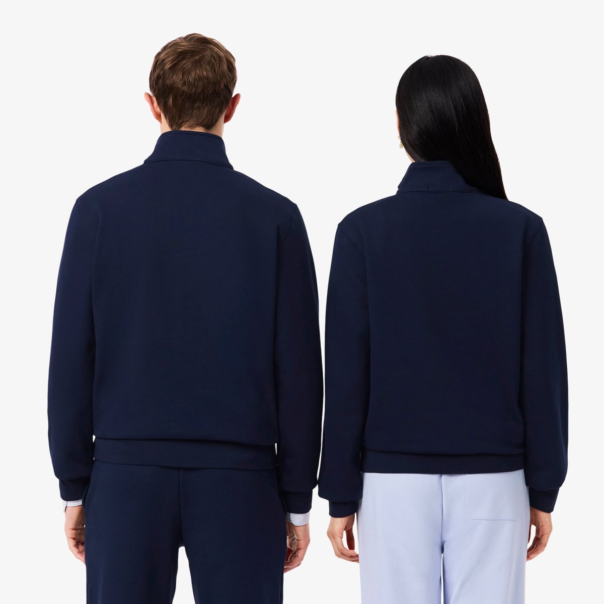 Sweatshirt col montant zippé marquage embossé bleu-166, LACOSTE