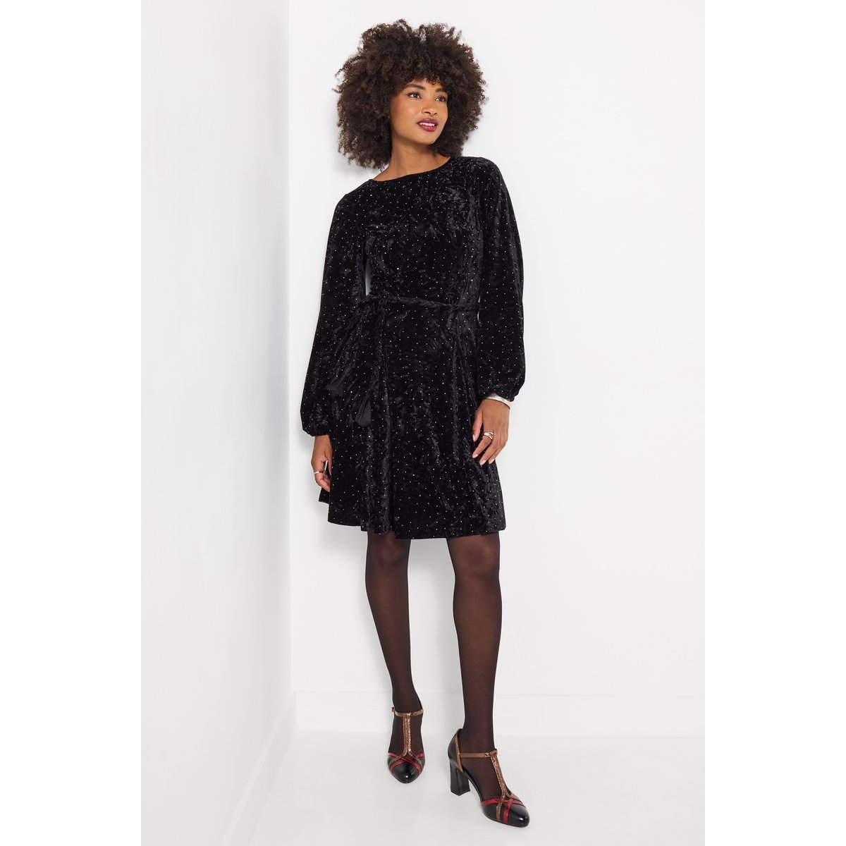 Robe Courte Scintillante en Velours Phoebe noir, JOE BROWNS