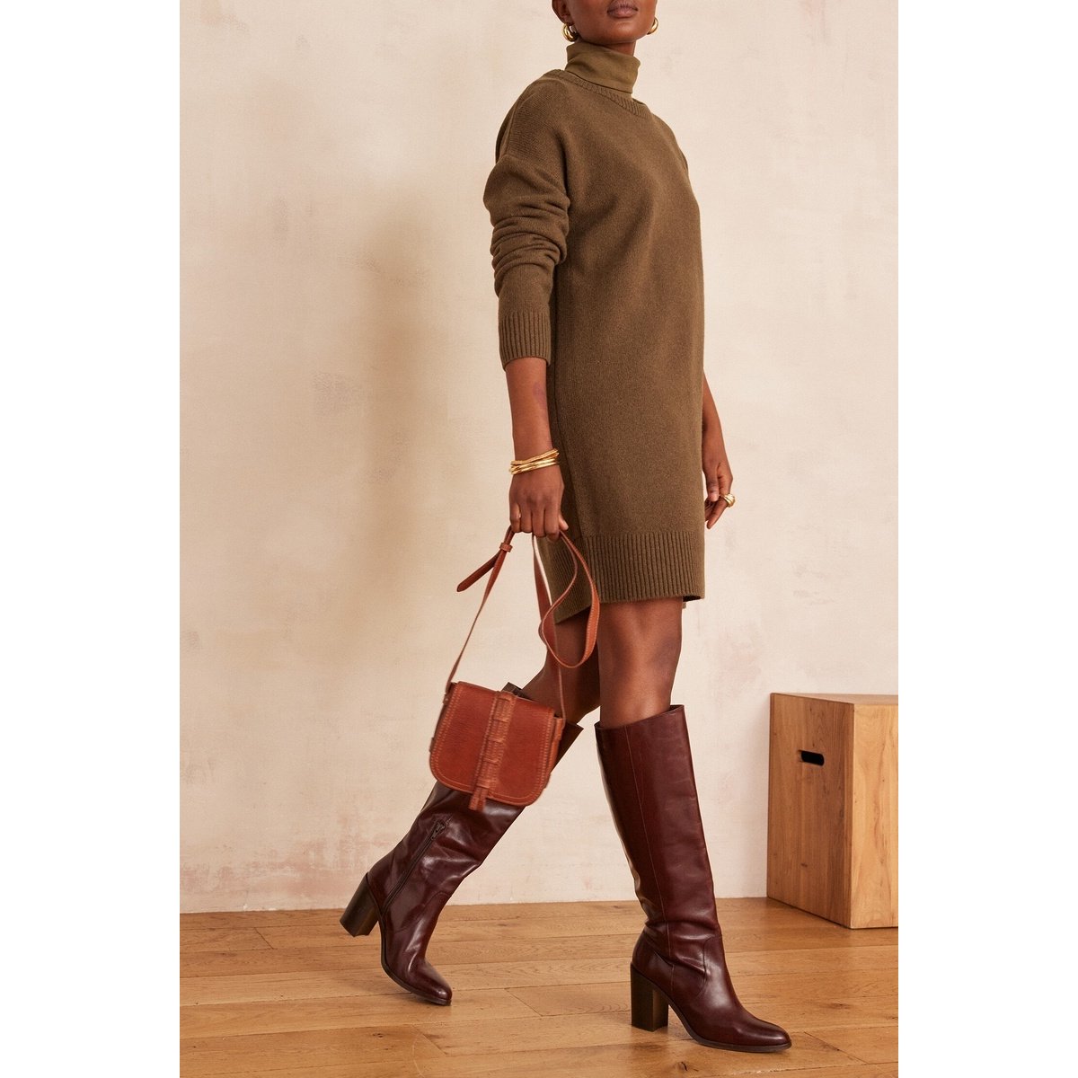 Robe pull en 100% laine LINA kaki, Maison 123
