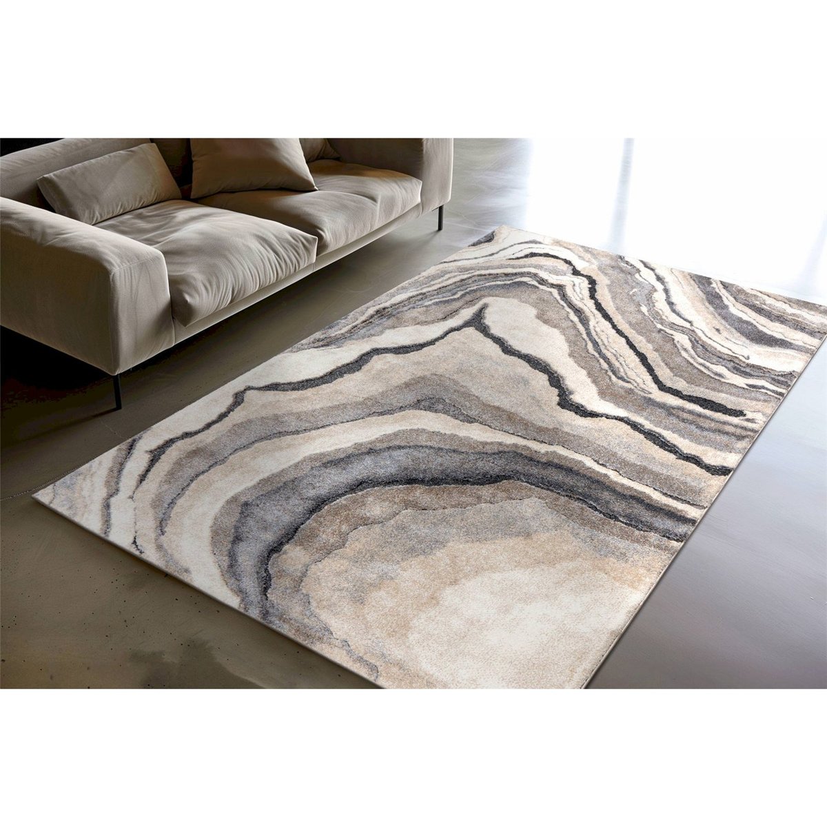 Tapis rectangulaire à poil court motif marbré gris marbré sable et anthracite, ARTE ESPINA