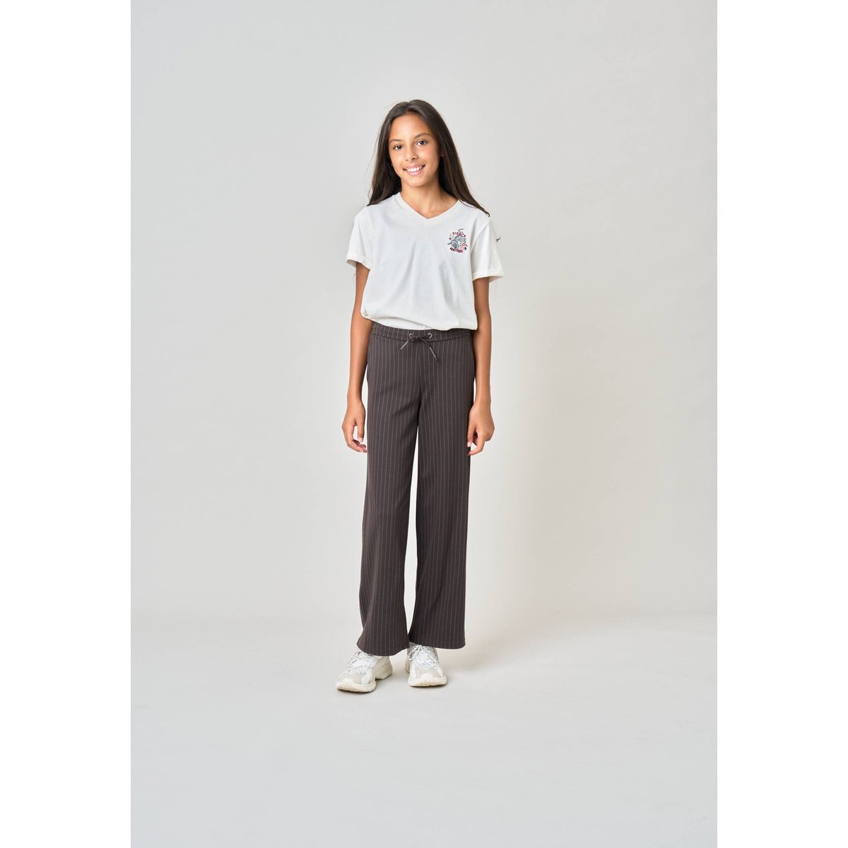 Pantalon droit fille à rayures TAYSEN marron, DEELUXE