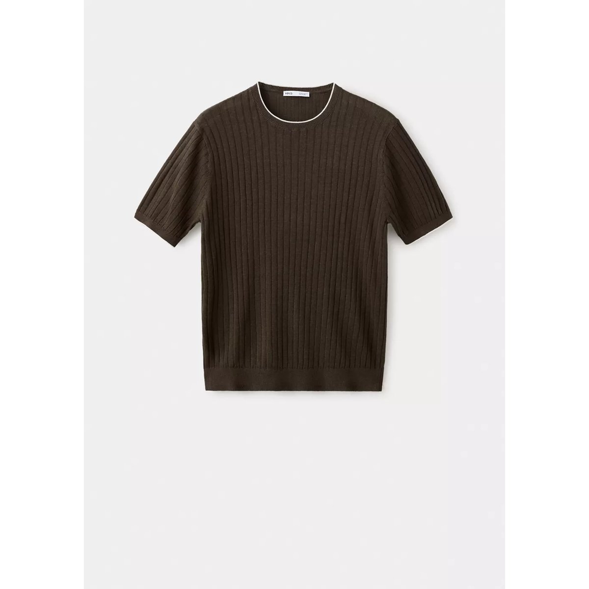 T-shirt en mélange de lin et lyocell côtelé marron, MANGO MAN