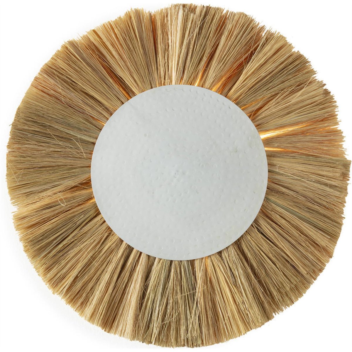 Applique ronde en herbe de mer et métal blanc vieilli et naturel, RECOLLECTION