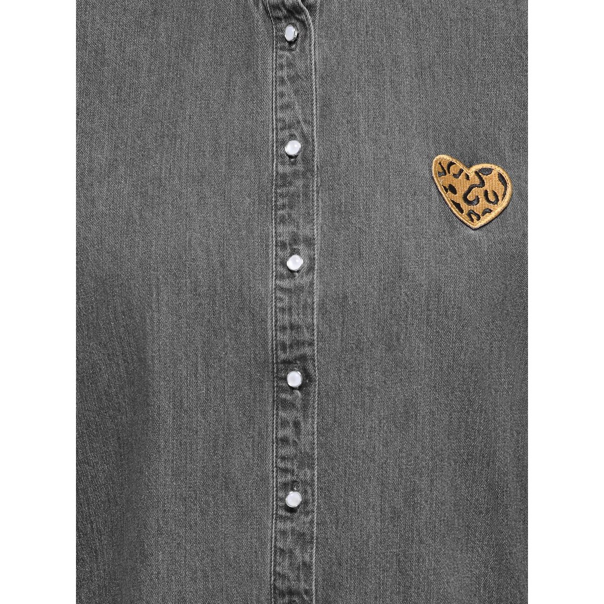 Chemisier en denim col mao, cœur poitrine gris, ONLY