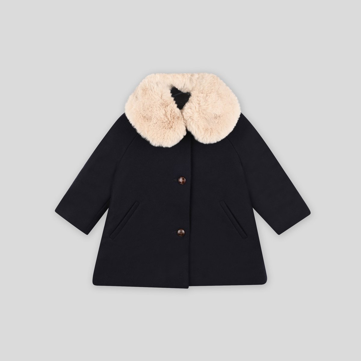 Manteau en laine uni avec col amovible en imitation fourrure nuit bebe, MONOPRIX