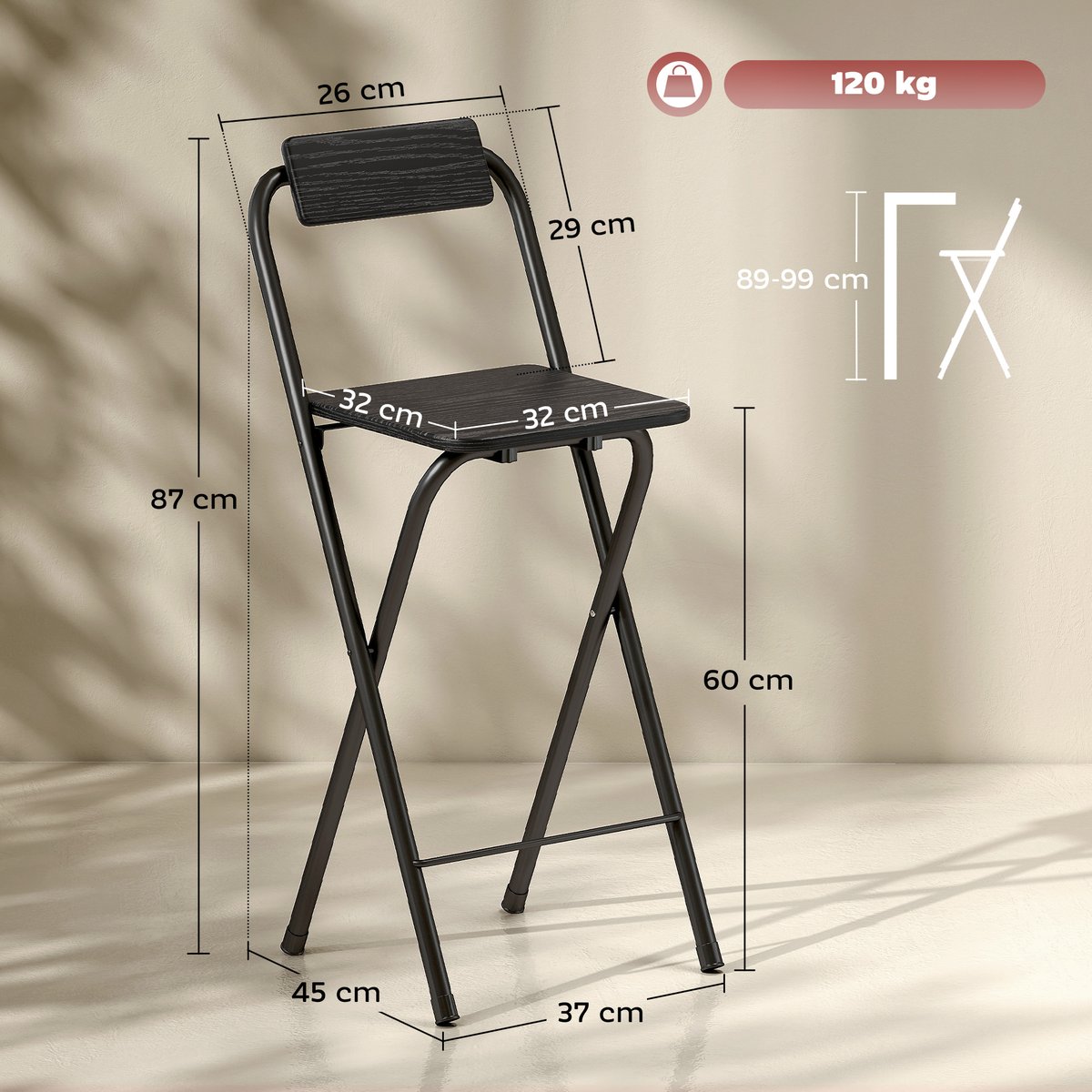 Tabouret de bar Acier Noir noir, HOMCOM