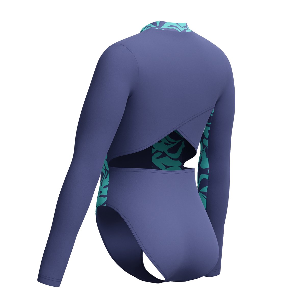 Maillot de bain 1 pièce à manches longues et col montant zippé motif/style panneau décoratif bleu, SPEEDO