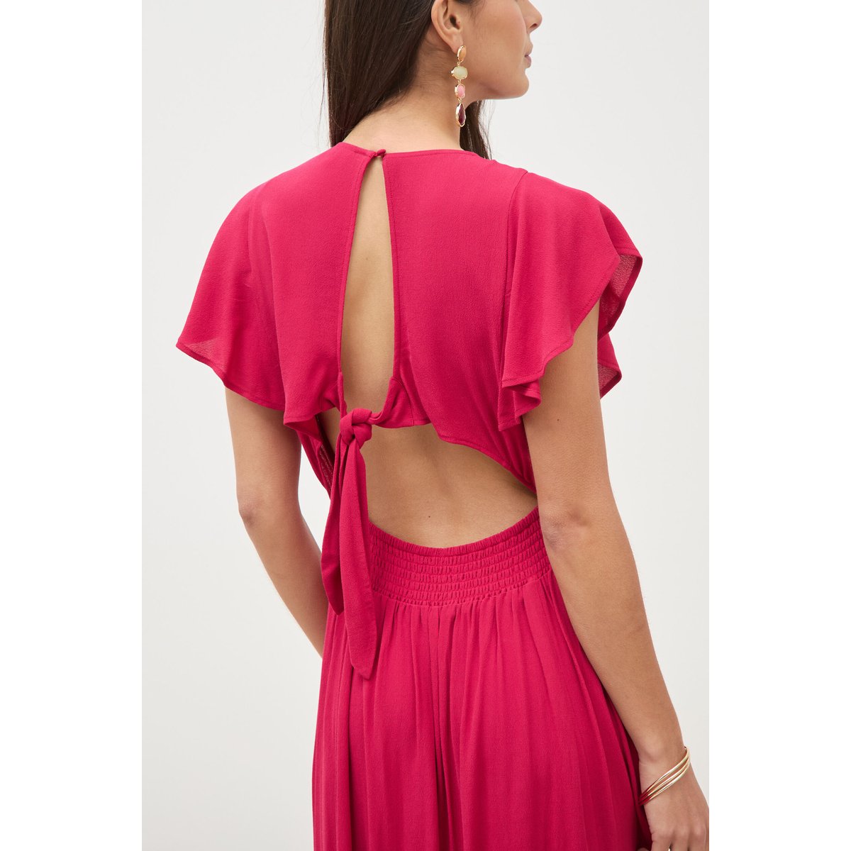 Robe fluide col v manches courtes rouge clair, BONOBO