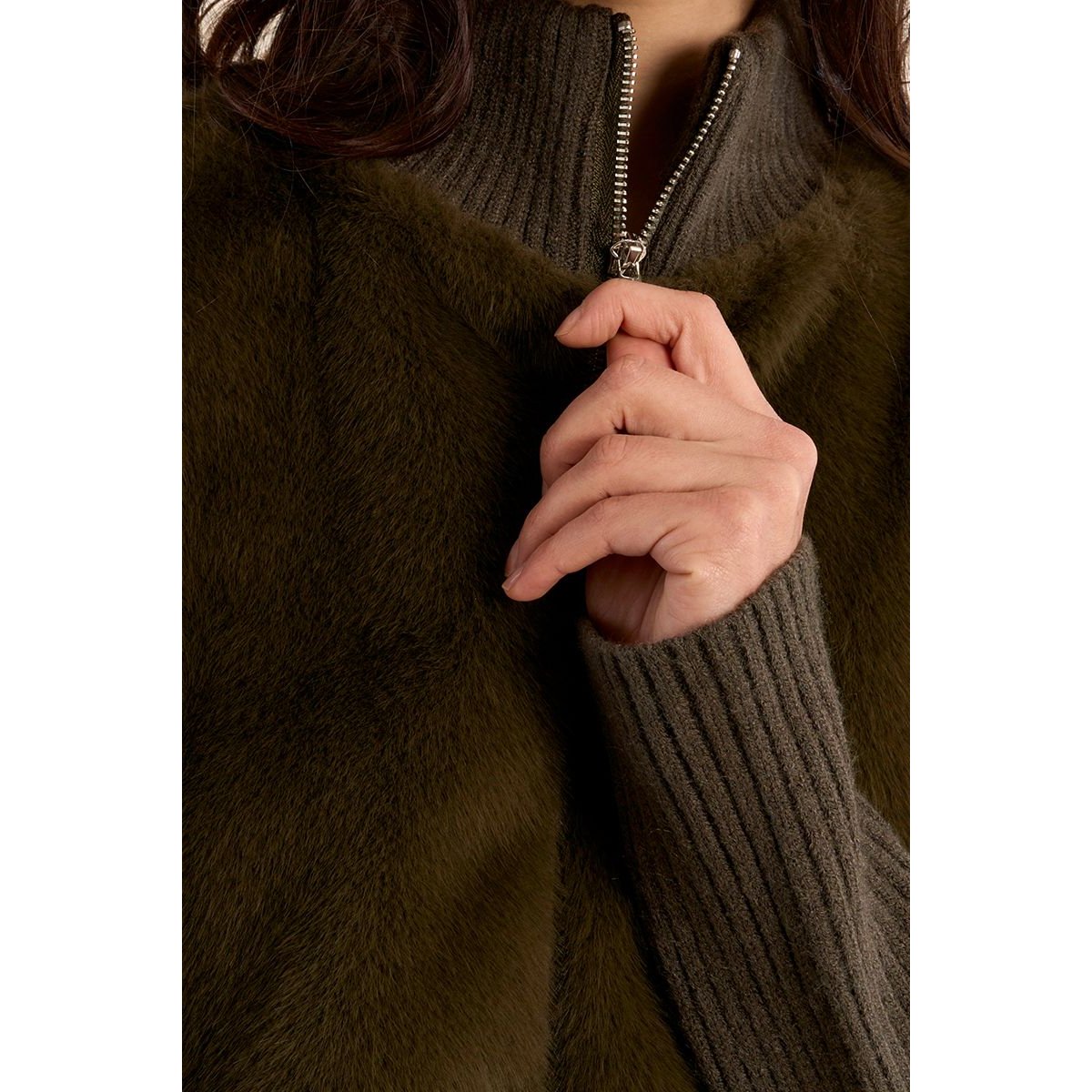 Veste à zip, bi-matière khaki, MOLLY BRACKEN