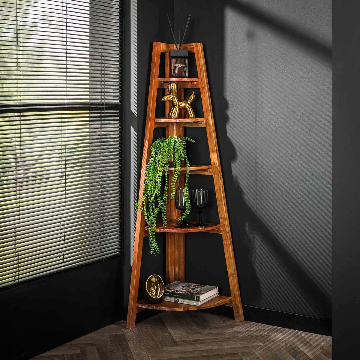 Etagère d'angle en bois d'acacia massif MELBOURNE bois naturel, PIER IMPORT