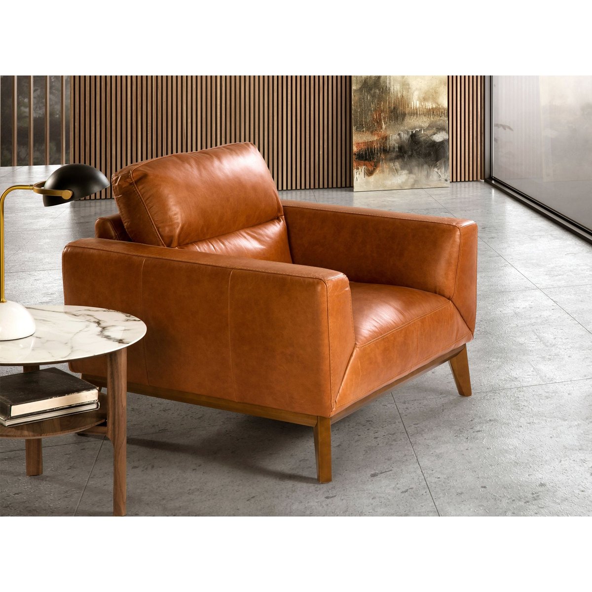 Fauteuil en cuir et pieds en bois marron | noyer, ANGEL CERDA