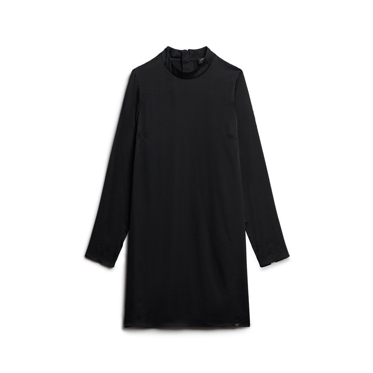 Robe courte en satin à col montant noir, SUPERDRY