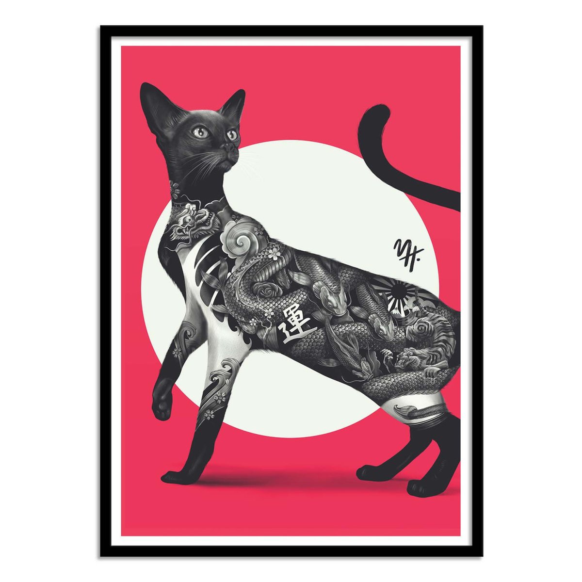 Affiche d'art - Japanese cat tattoo red - Mark Harrison rouge, WALL EDITIONS