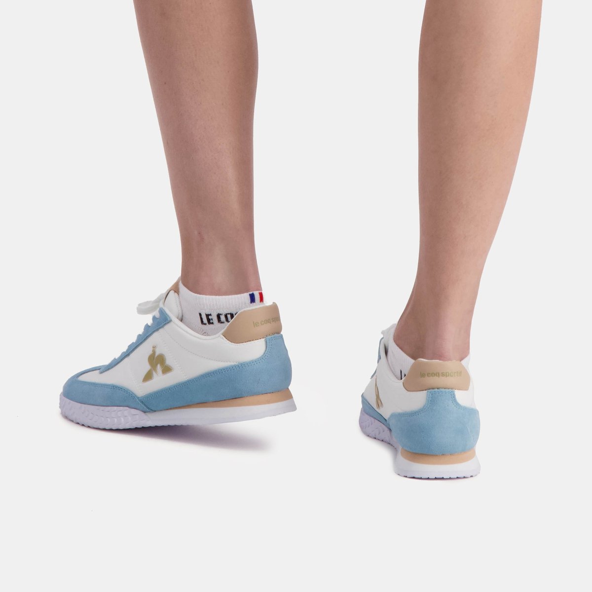 Sneakers rétro-running avec détails suede Veloce optical white/crystal blue, LE COQ SPORTIF