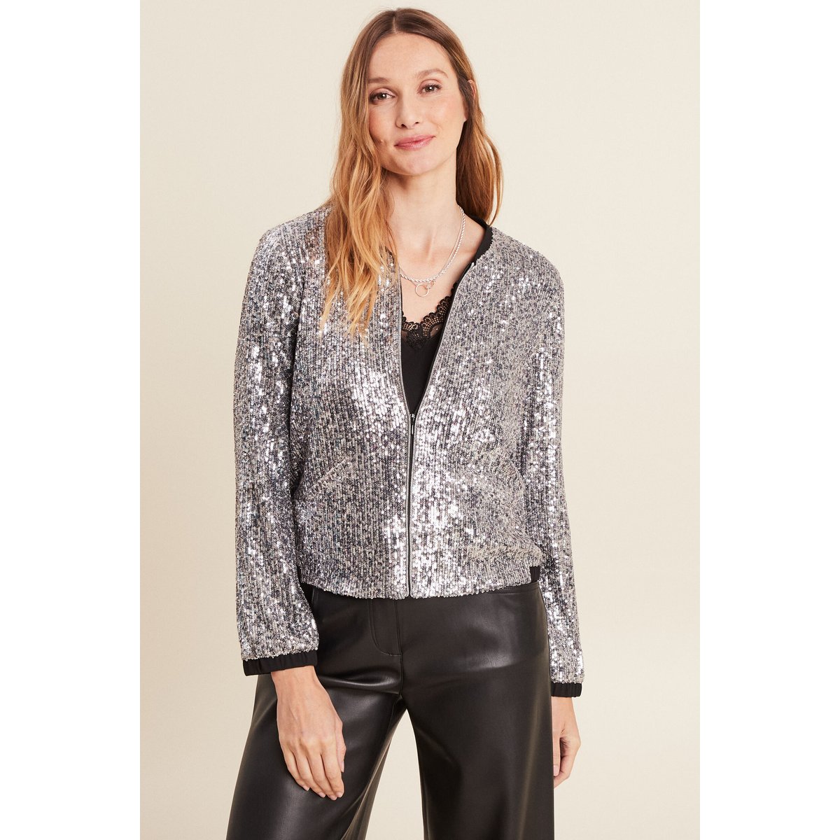 Veste zippée sequins gris argent, BREAL