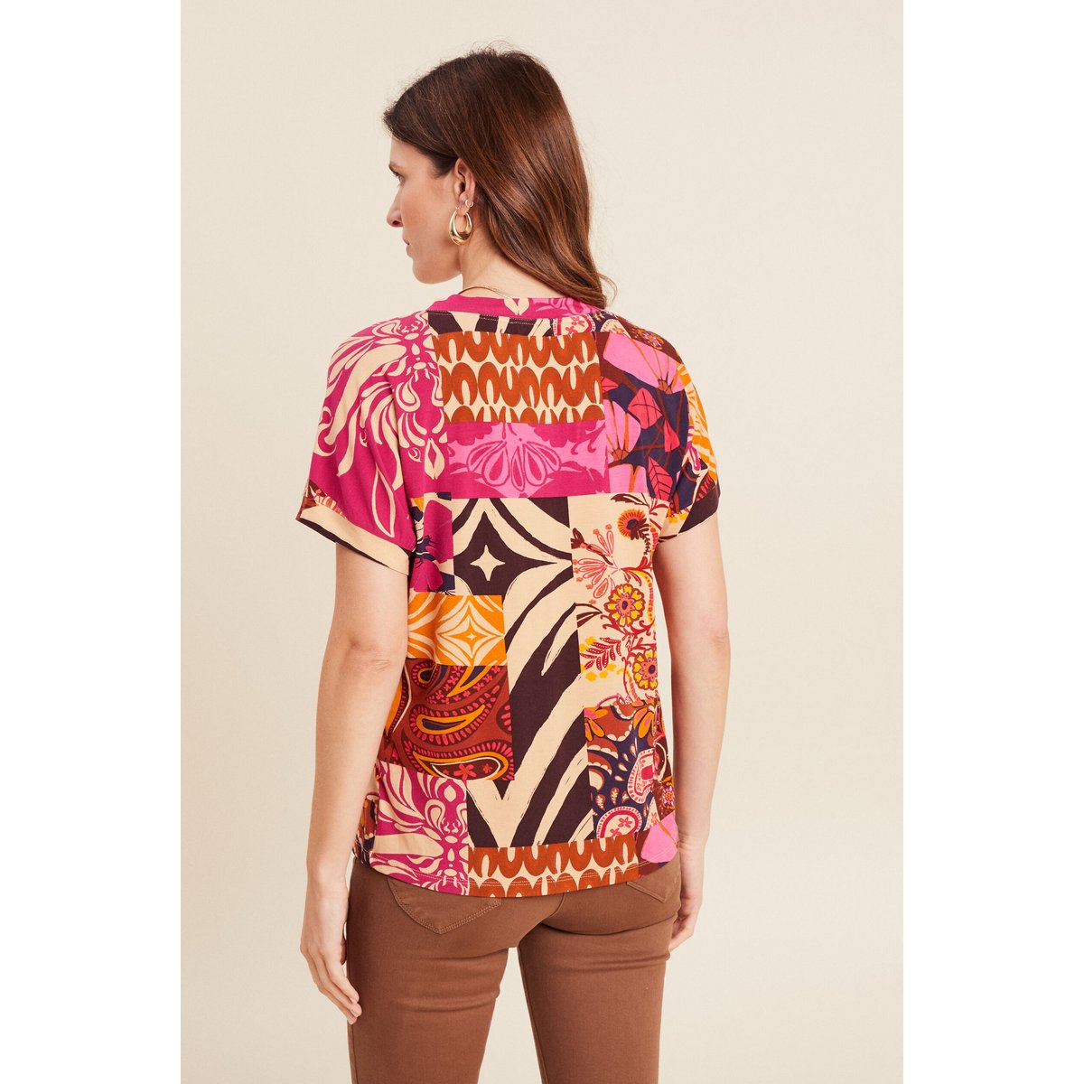 T-shirt col v manches courtes rose, BREAL