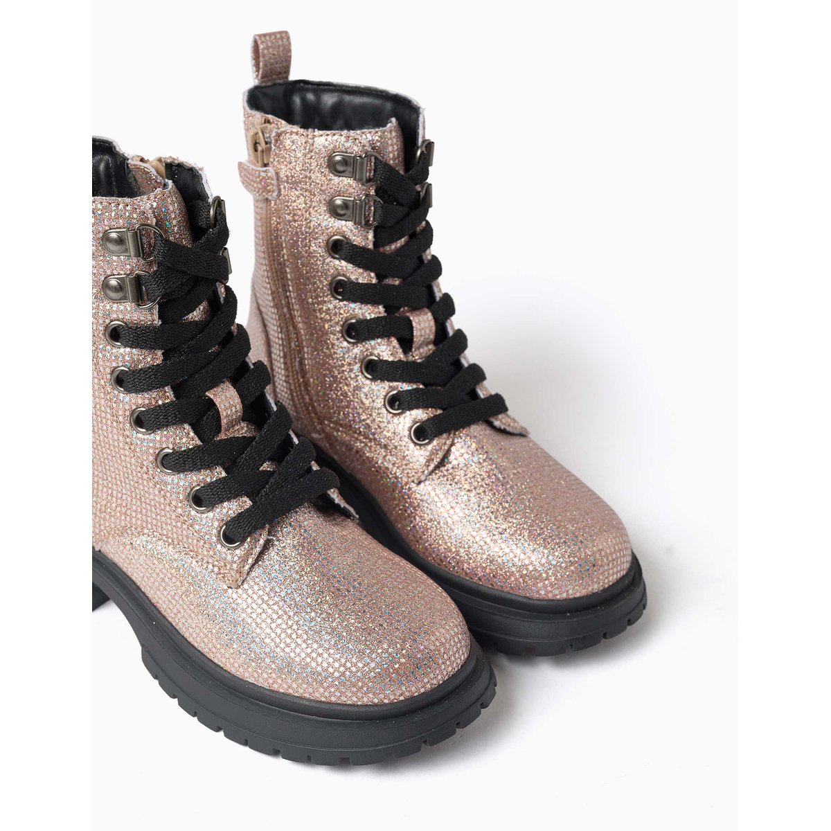 Bottes montantes avec effet paillettes et lacets gris, ZIPPY