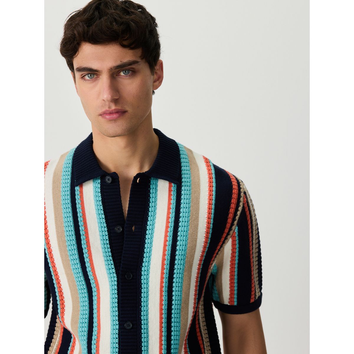 Chemise standard en maille à rayures bleu marine/blanc, NEXT