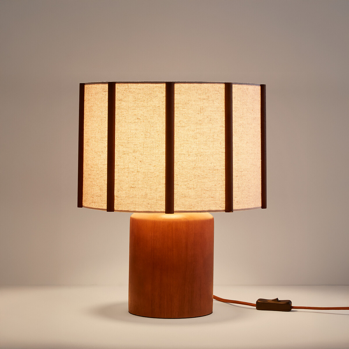 Lampe à poser en hévéa et lin, Vintela marron, LA REDOUTE INTERIEURS