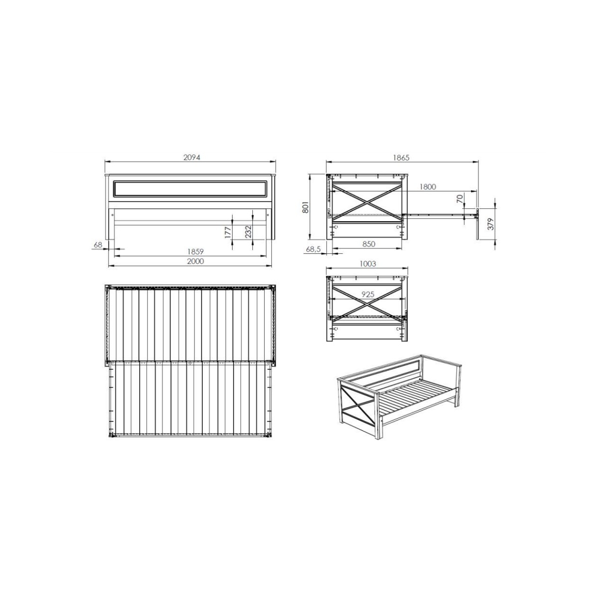 lit capitaine PINO extensible - couleur blanc couleur unique, VIPACK