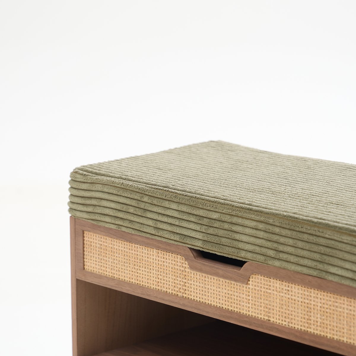 Meuble à chaussures, bois et velours, KUBO vert khaki, NORDLYS
