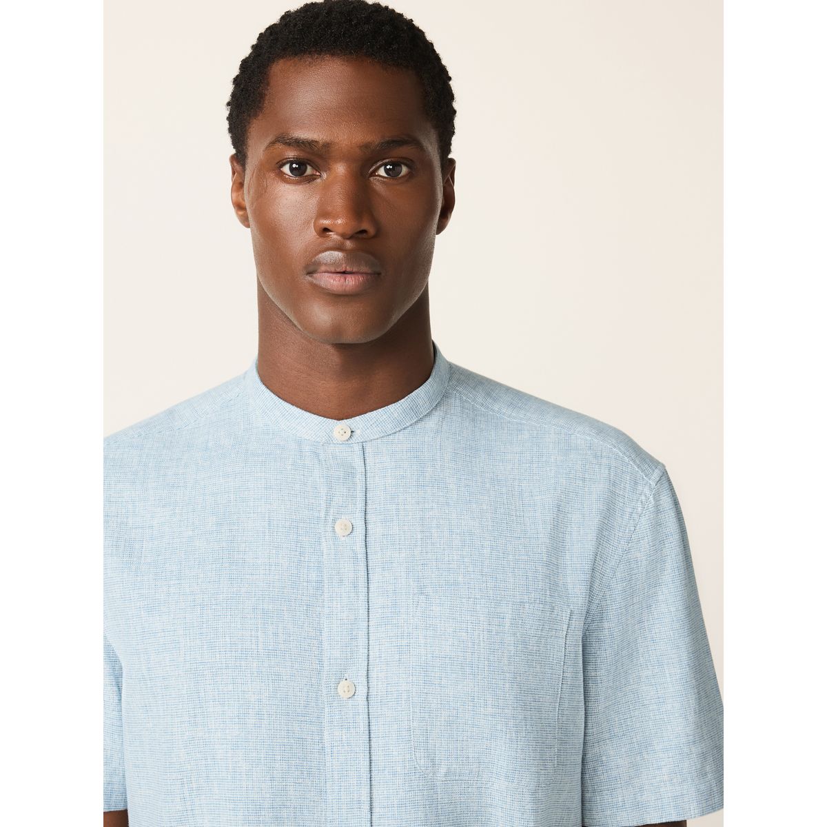 Chemise à manches courtes en lin et coton bleu, NEXT