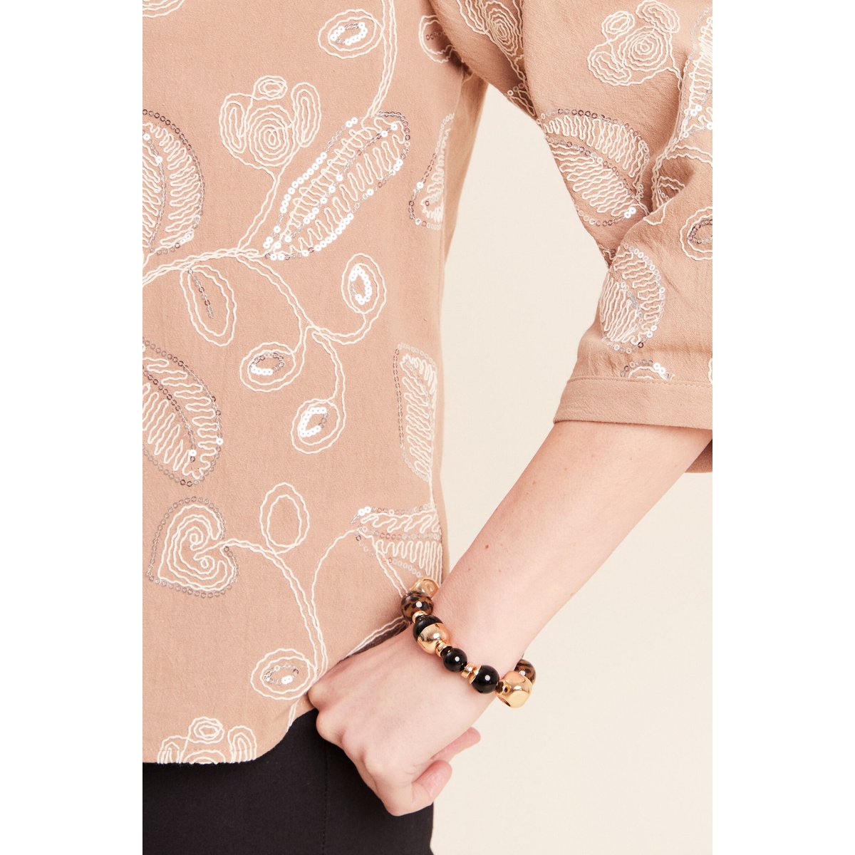 Blouse col tunisien manches 3/4 beige, BREAL