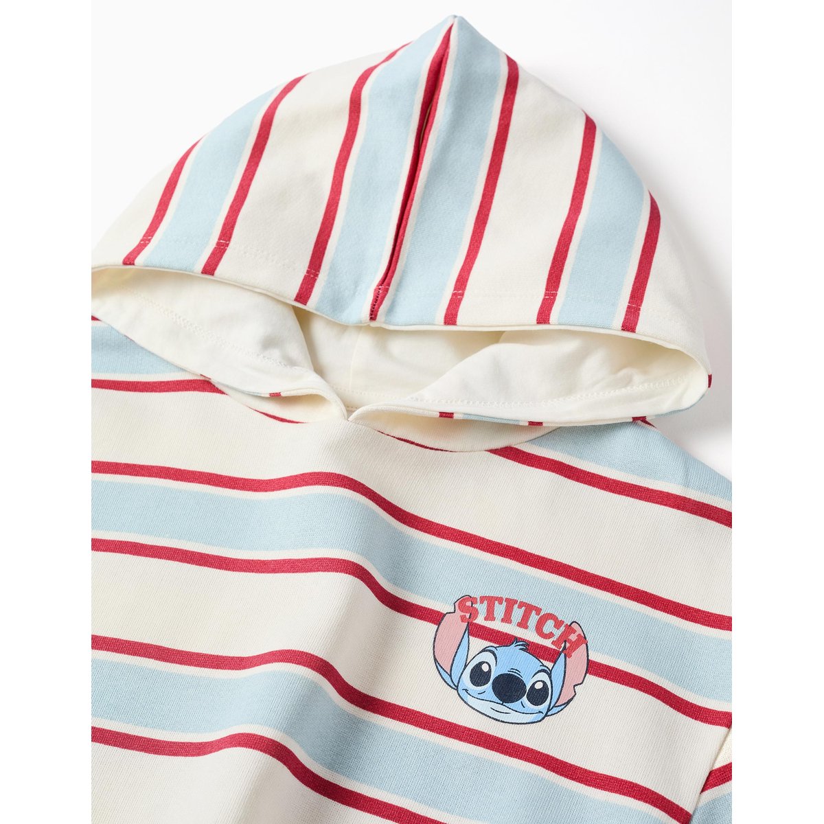 Sweat en coton peigné à rayures et capuche Stitch blanc, ZIPPY