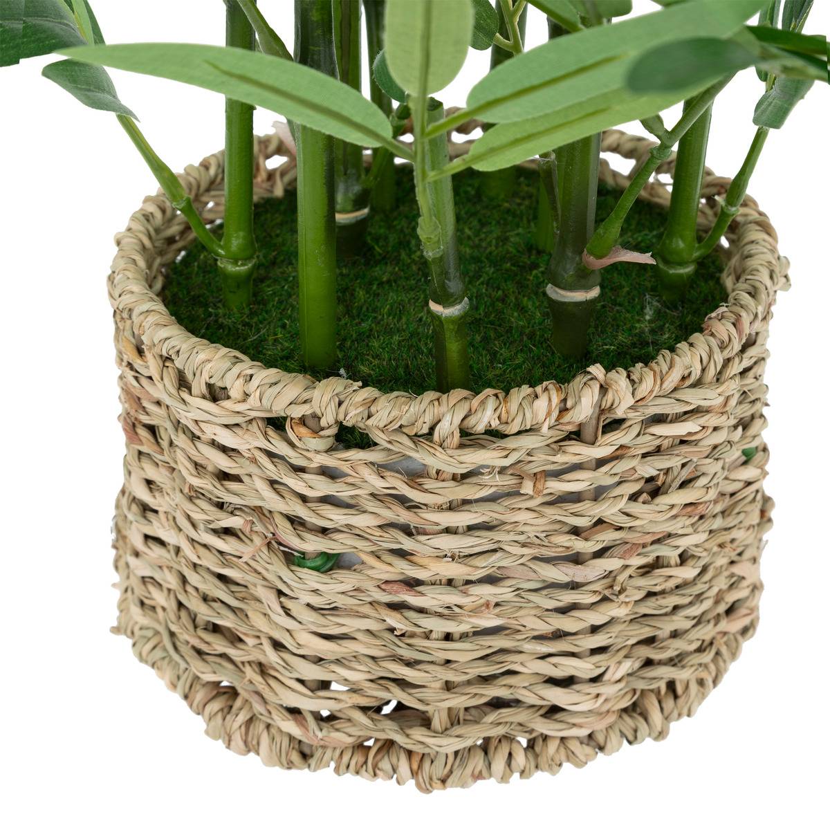Bambou artificiel avec cache-pot en paille LY vert, ATMOSPHERA